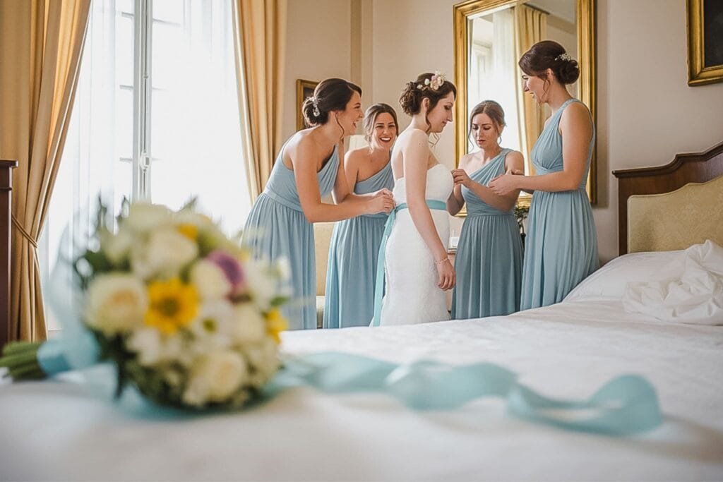 Mireasa Irina împreună cu domnișoarele de onoare, moment plin de emoție și râsete