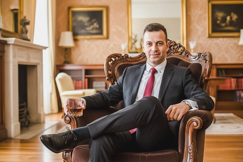 Portret elegant al mirelui Gio într-un apartament vintage din Roma, fotografie fine art DaFilm.it