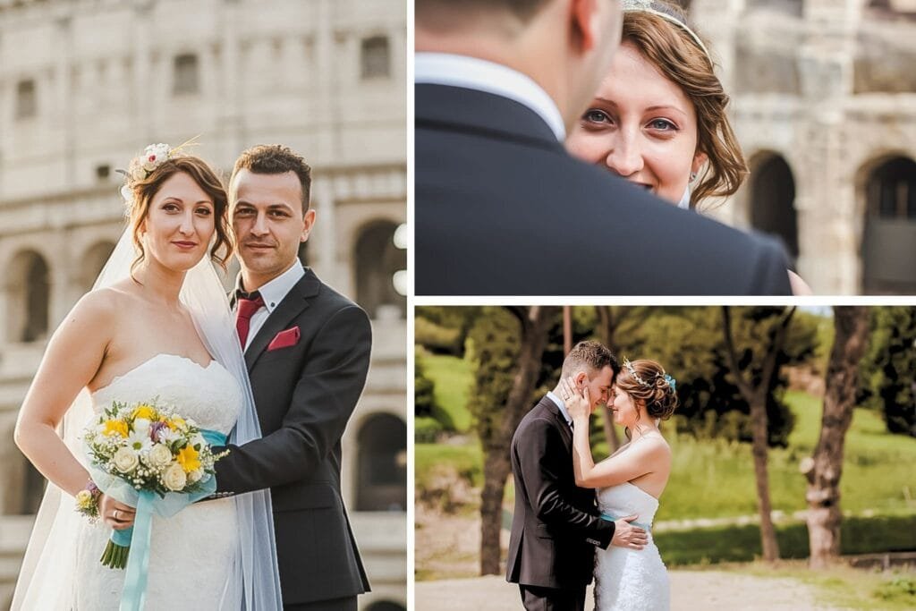 Irina și Gio râzând împreună după ceremonia civilă, fotografie alb-negru la Santa Maria in Tempulo