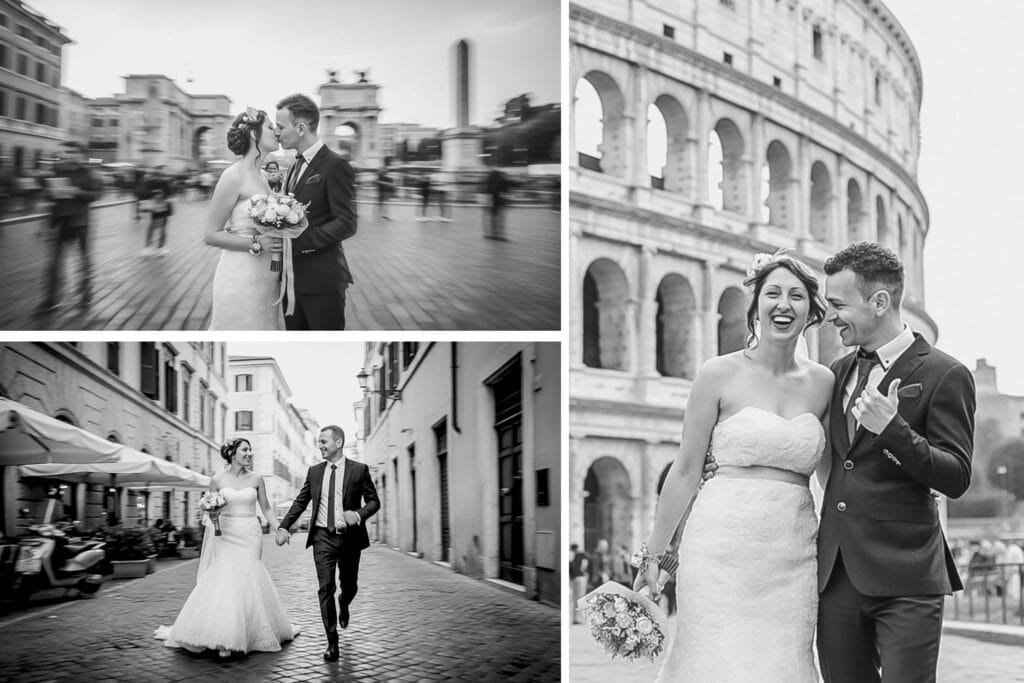 Irina și Gio plimbându-se pe străzile Romei, fotografie de nuntă cinematografică DaFilm.it